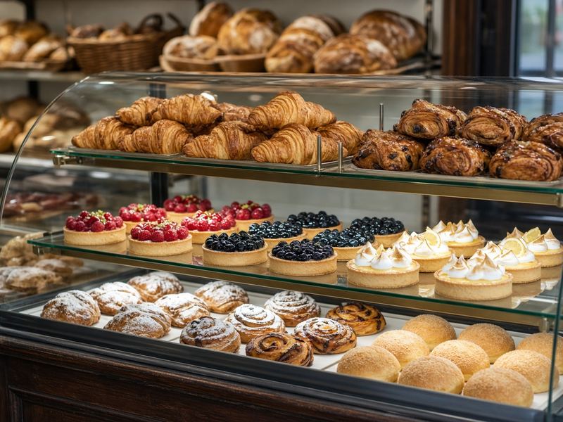 Pastry case at Bakery Riconalsin
